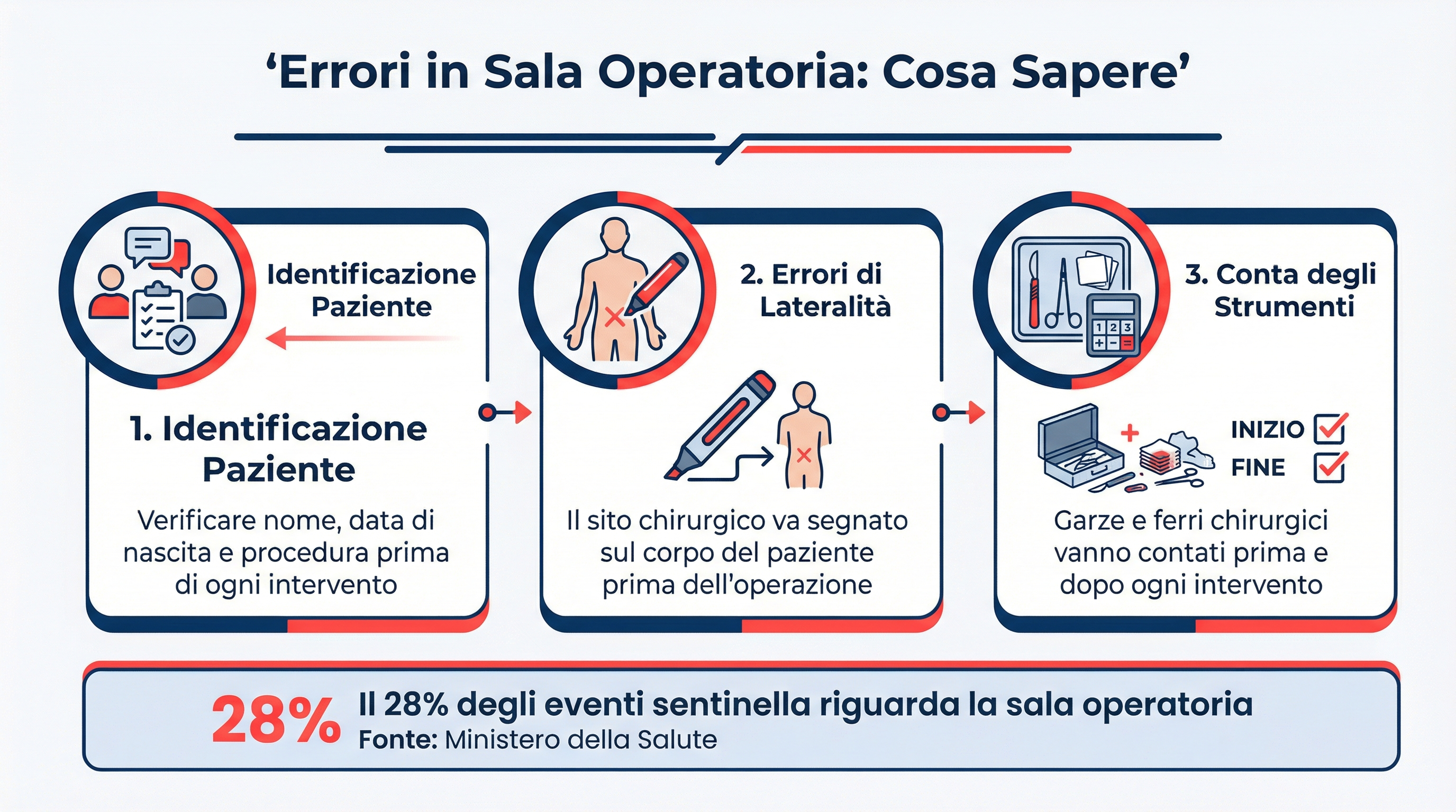 Infografica sugli errori in sala operatoria - Raccomandazioni Ministeriali n.2 e n.10